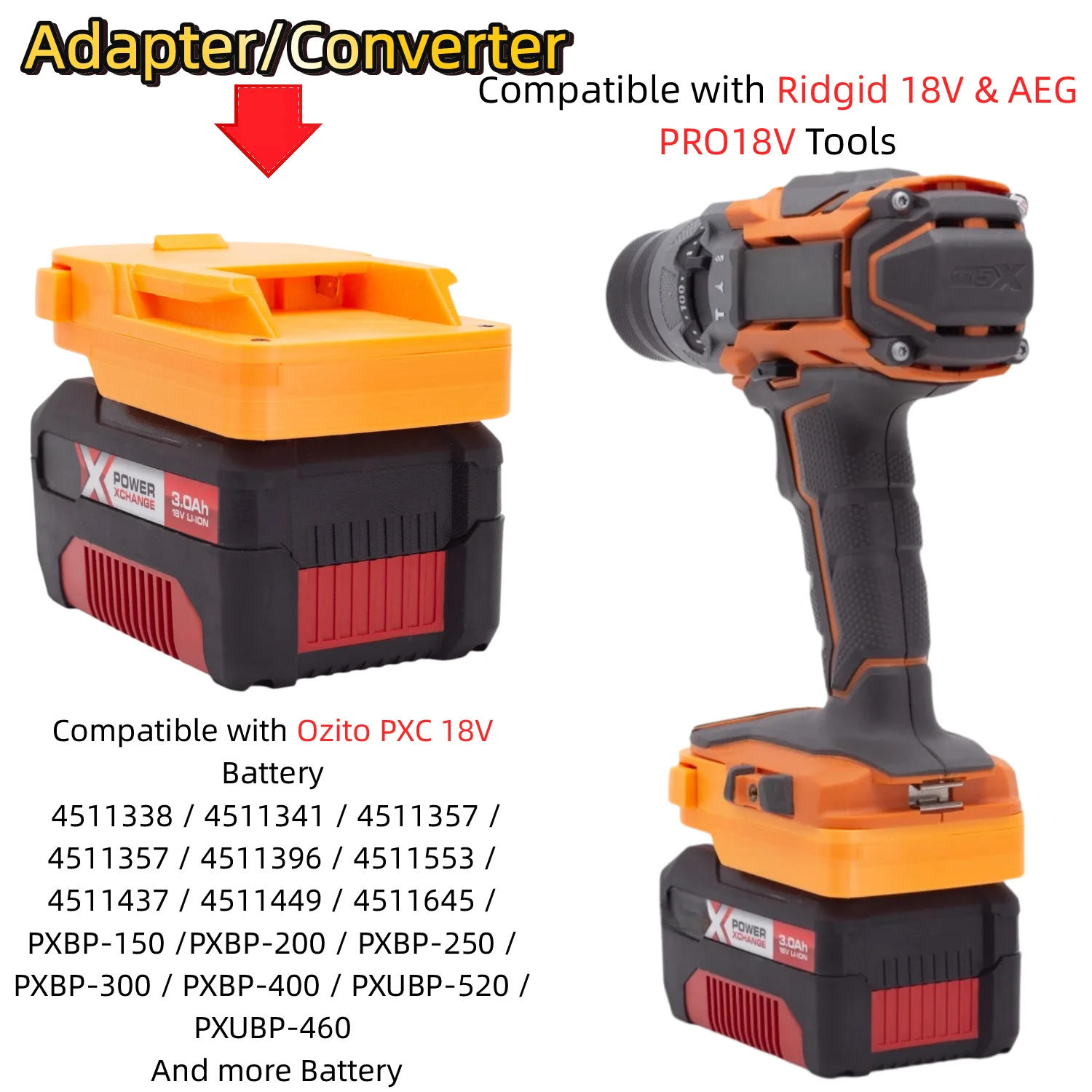 Battery Adapter/Converter for Ozito PXC 18V Lithium-ion Battery TO Ridgid 18V & AEG PRO18V Drill Impact Wrench(Only Adapter)