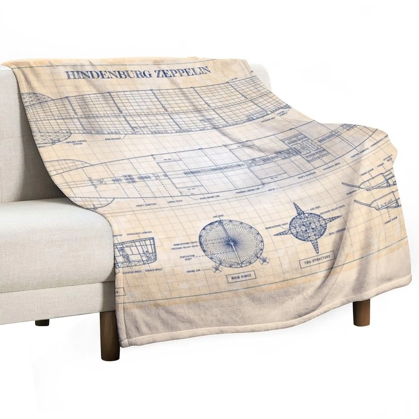 Hindenburg Zeppelin (Old Blue Grid - English) Throw Blanket heavy to sleep for babies Flannel Blankets