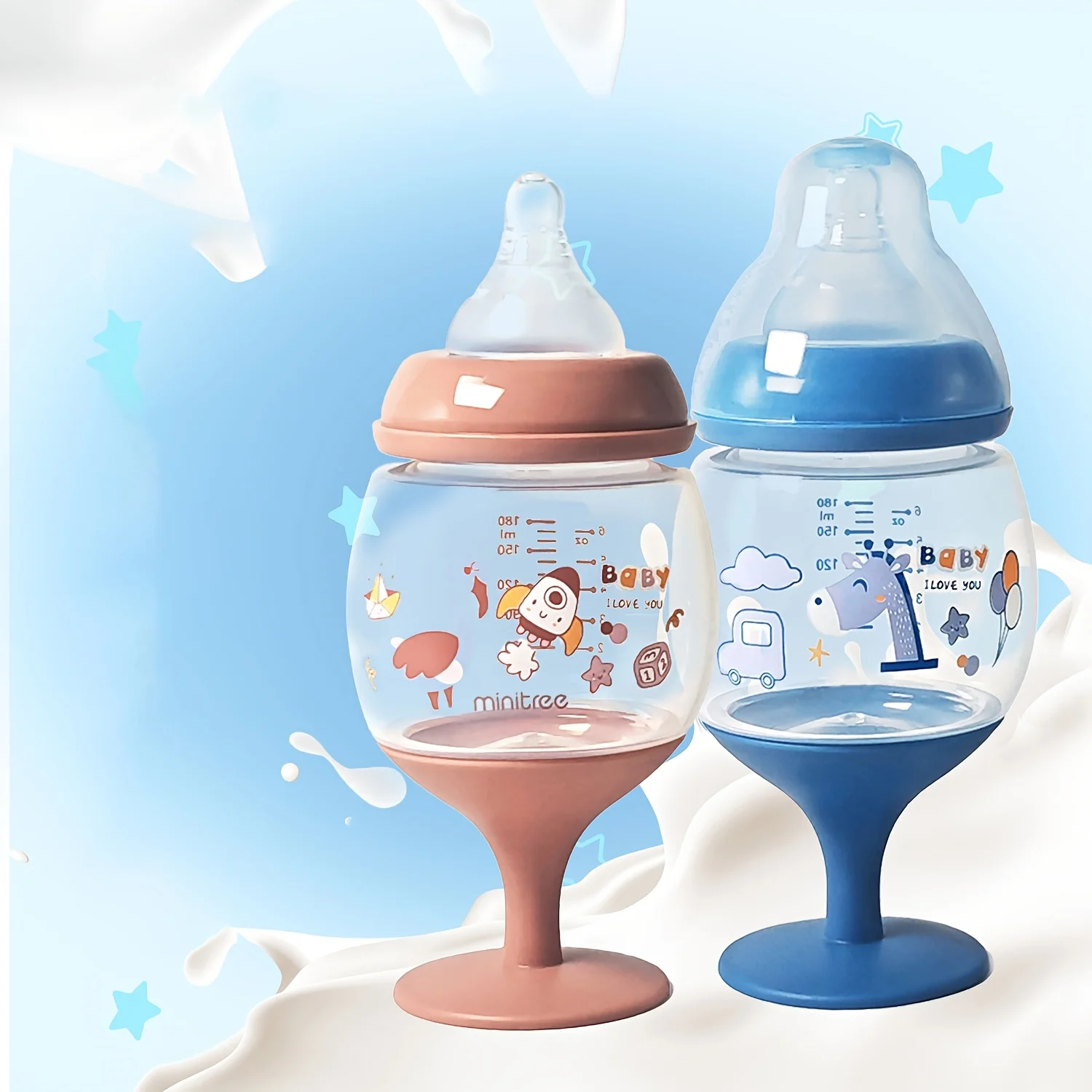 Children's Cartoon Patterned Highball Glasses with Nipple PP Material Holiday Gift Drinkware for Kids
