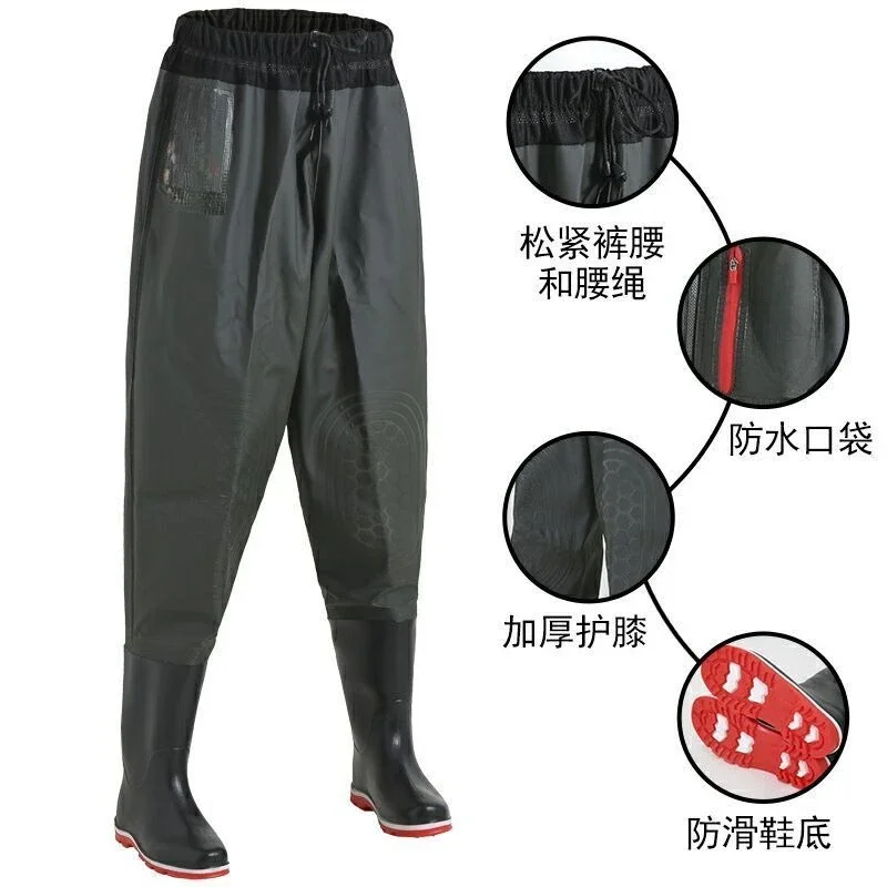 Water pants, thickened and wear-resistant integrated shoes, water pants, full body rain pants, fishing and fish fork pants