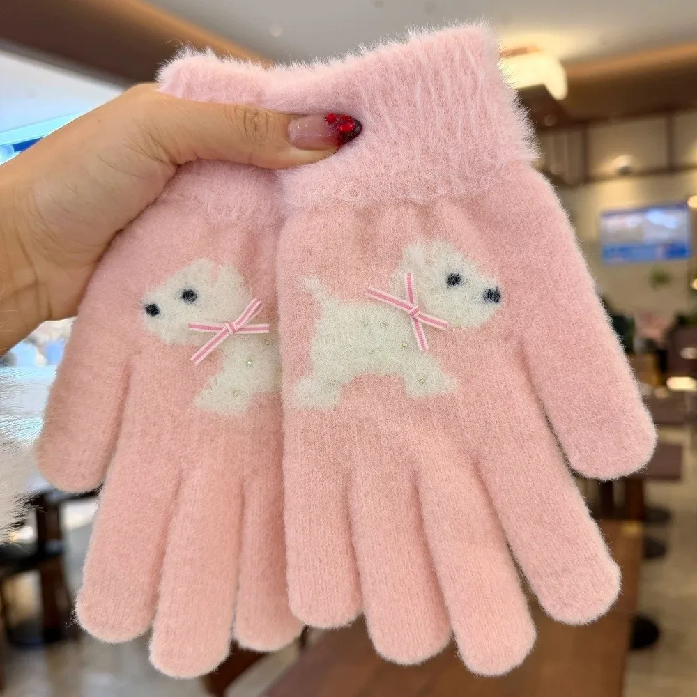 Durable Polyester Fuzzy Full Finger Gloves Cold Proof One Size Touch Screen Gloves Stretchy Windproof Gloves Outdoor Activities
