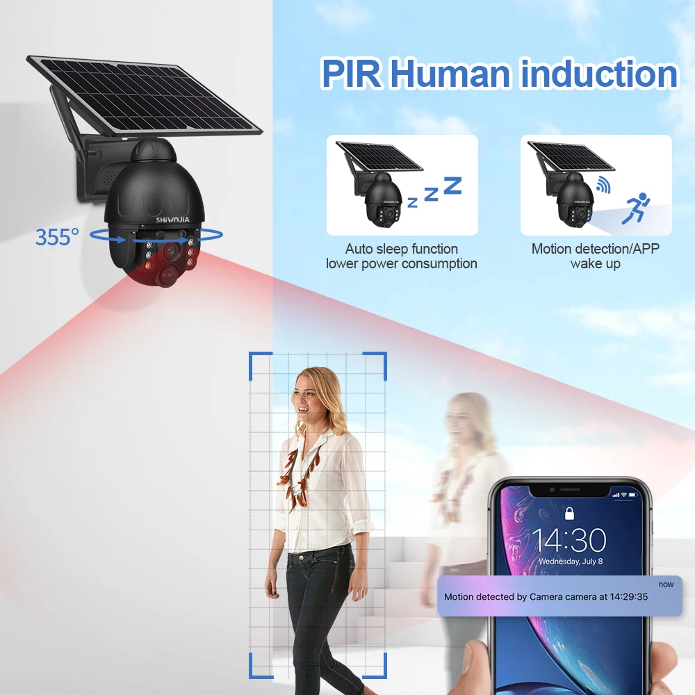 Imagem -04 - Câmera de Vigilância ip Solar Ptz ao ar Livre Detecção de Movimento Pir Bateria Destacável Painel de Segurança sem Fio Cctv 4g Sim