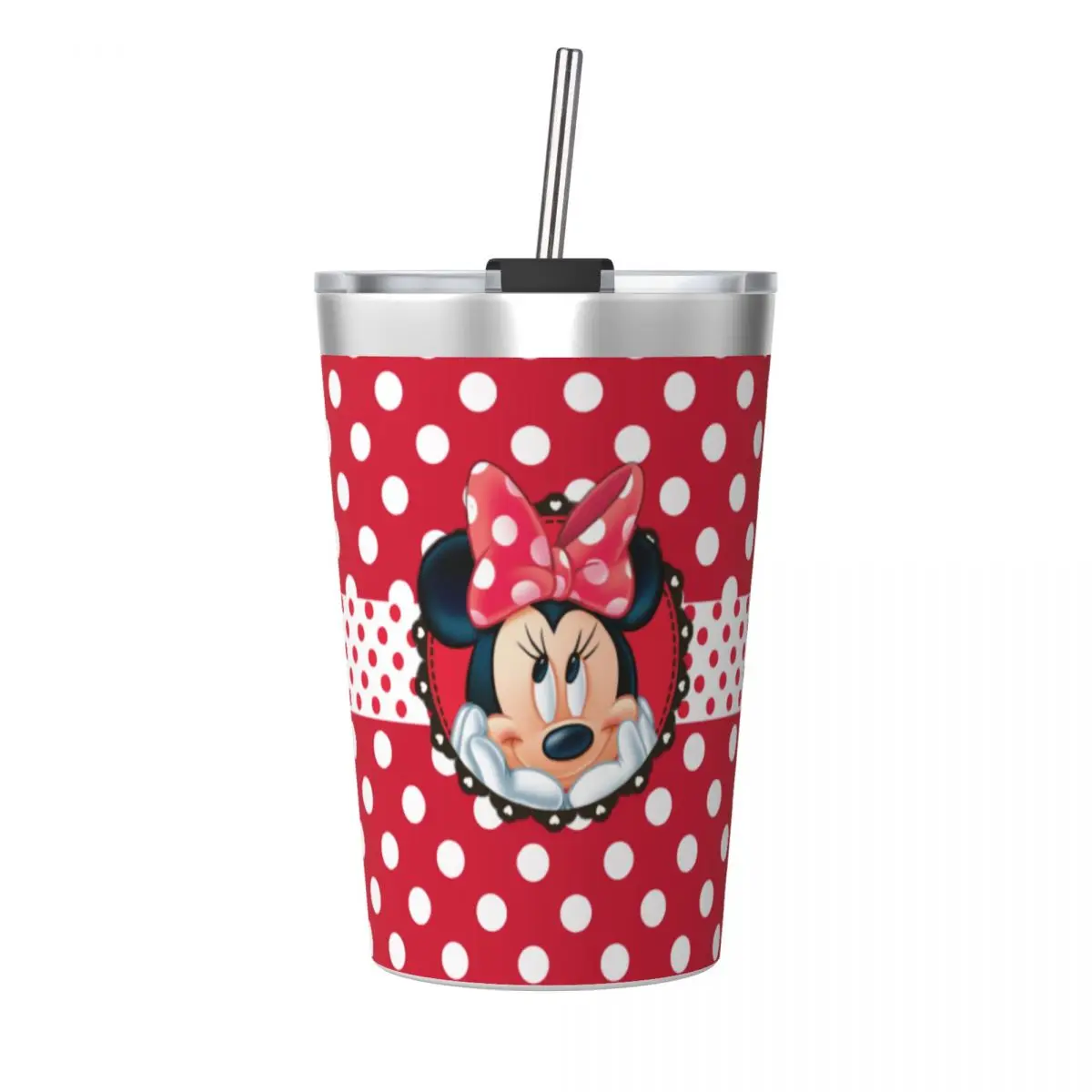 Cute Minnie Mouse Girl\'s Tumbler 12oz for Kids Stainless Steel Double Wall Vacuum Insulated Tumblers Mug With Straw for Cold Hot