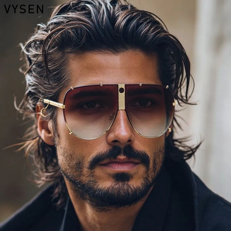 

Oversized Pilot Shield Sunglasses Men 2025 Luxury Brand Vintage Metal Oval Steampunk Sun Glasses Goggle Outdoor Eyewear UV400