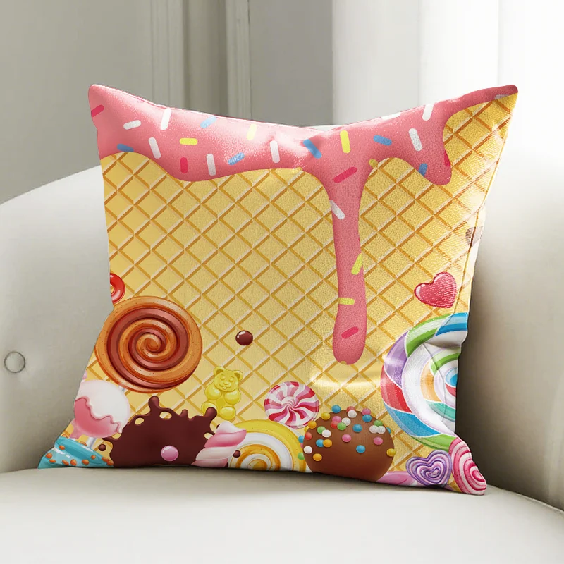 

Pink Frosting Candy Pillow Cover, Sweet Dessert Print Cushion Case, Kids Sofa Bedroom Fun Decor Pillow