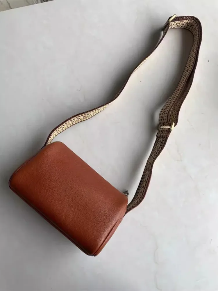 Bolsa de ombro única de couro genuíno para mulheres, pele de vaca vintage, zíper, almofadas, bolsa mensageiro casual, bolsa de senhora versátil diária