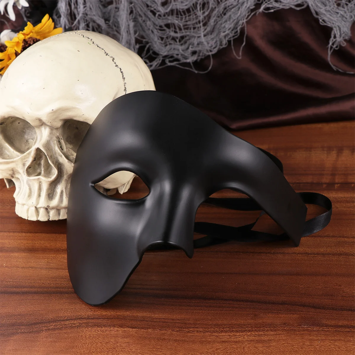 Halloween One-eyed Mask Masquerade Mask Delicate Retro Solid Color Half Face Mask for Cosplay Party Festival White