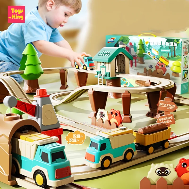 السكك الحديدية الكهربائية قطار الغابات مدينة المسار مجموعة الجمعية التبادل الدائري مسار كبير النقل سيارة أطفال لعب الصبي الهدايا التعليمية
