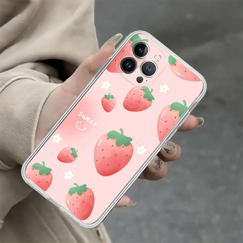 Strawberry fruit cute Phone Case For iPhone 15 14 13 12 Mini 11 Pro XS Max X XR SE 6 7 8 Plus Soft Silicone Cover