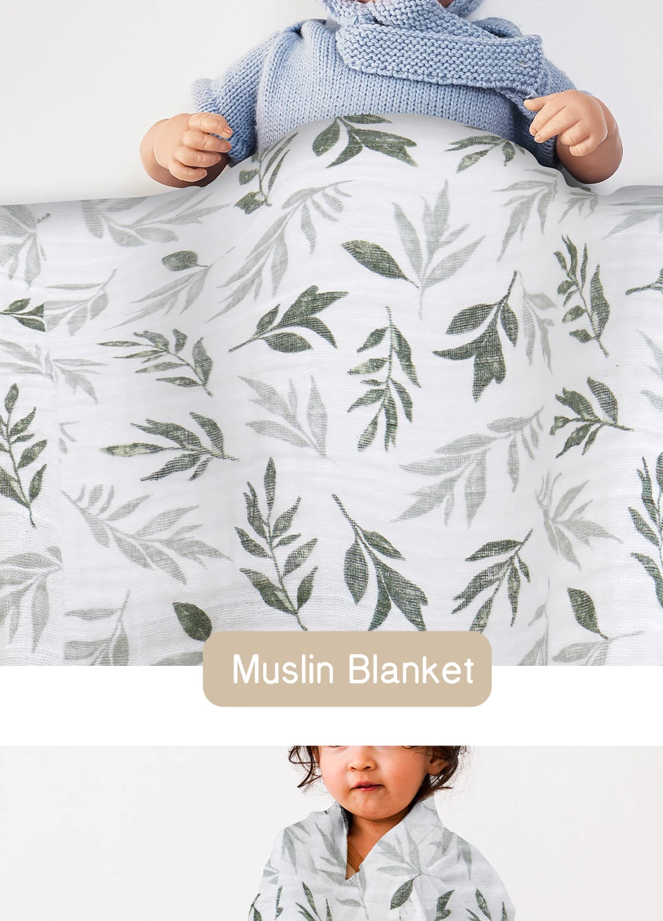 100% Cotton 120*110cm 2 Layers Newborn Baby Bath Towel Wrap Muslin Swaddle Blankets