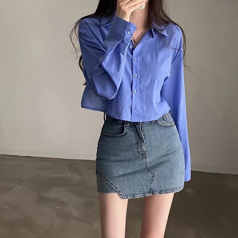 Summer Women\'s Casual Shirt Summer Solid Color Lapel Back Strap Casual Fashion Chiffon Long Sleeve Sun Protection Cardigan Shirt