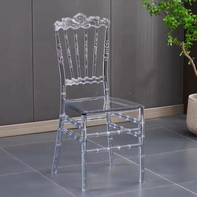 *High Quality Crystal Transparent Hotel Banquet Chairs Resin Wedding Chiavari Chairs for Garden Stackable Wedding Venue Chairs