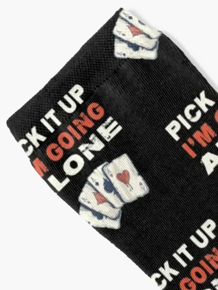 Pick It Up I'm Going Alone Funny Gift Euchre Player Card Game Socks heated Men's Socks Women Men's