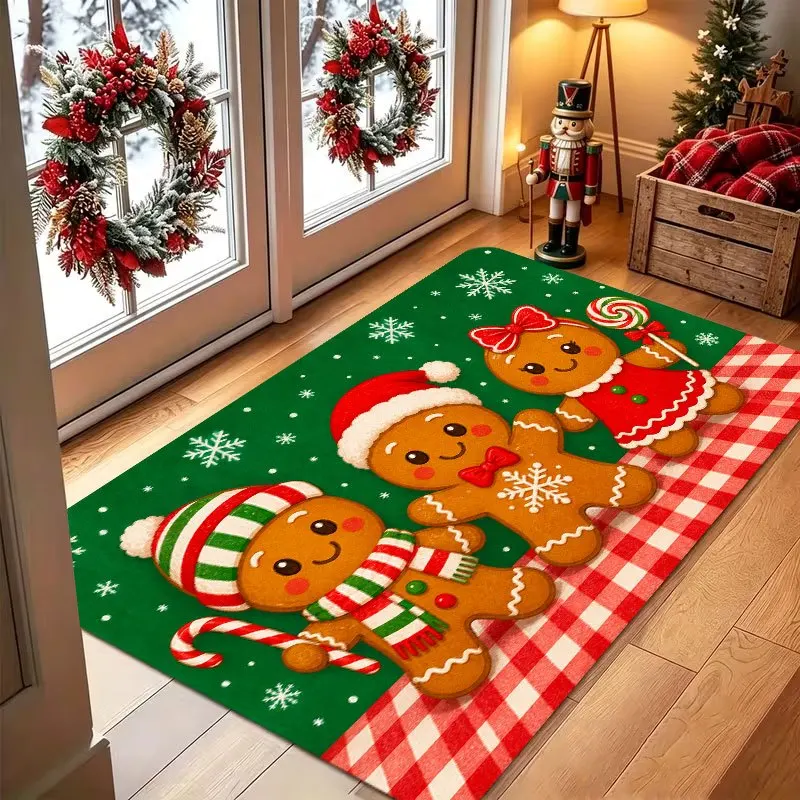 Rustic Wood Snowmen Doormat Winter Holiday Welcome Rug Pinecone Entryway Carpet Cloakroom Corridor Store Floor Decor Mat