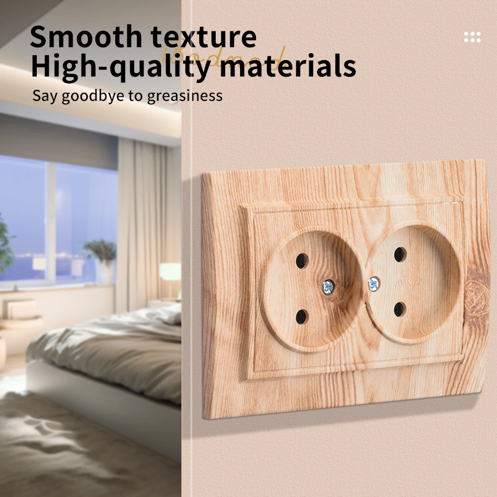 WESA Wood Power Socket European Standard Wall 2 Socket Electrical Outlett Not Ground Embedded Plug Flame Retardant Plastic Panel