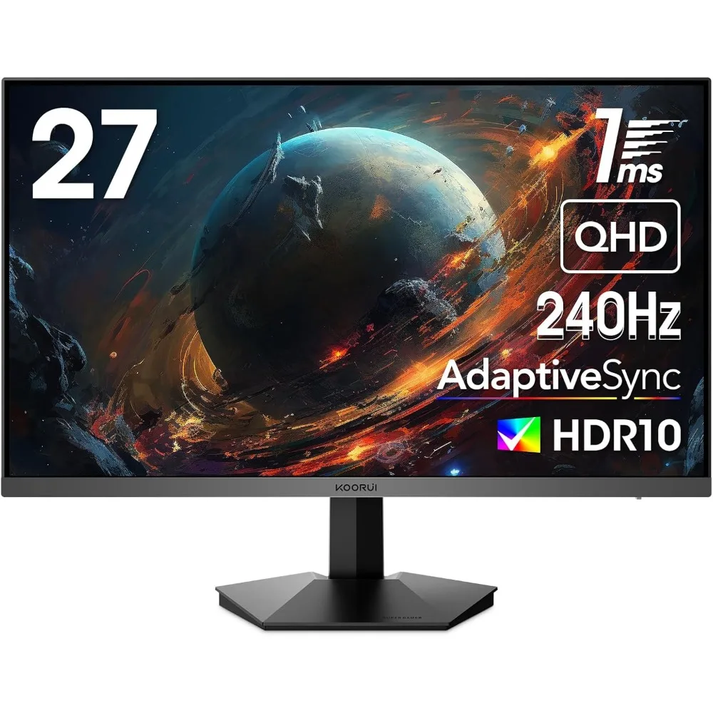 Gaming Monitor, 27 inch WQHD 2560 x 1440 PC Computer Monitor, Up to 240Hz Refresh, 1ms, Adaptive Sync, HDR10, DCI-P3 90%