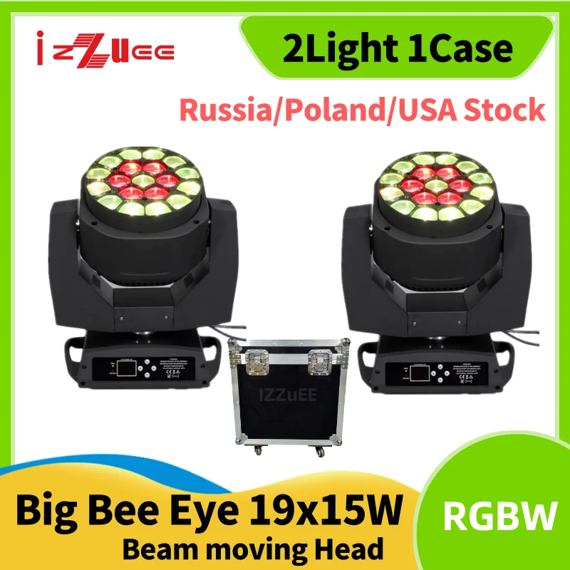 0 Duty Beam Zoom Big Bee Eye Moving Head 19x15w LED Beam Light DMX b eye Stage Beam Lights Bee Eye Wash Lyre DJ Disco Party