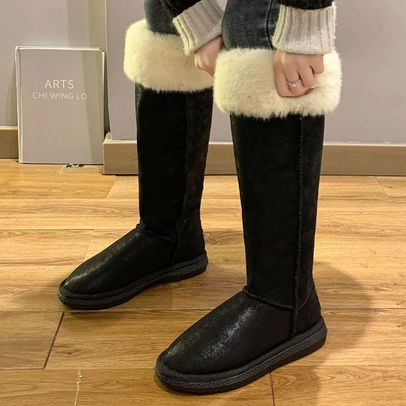 Winter Boots for Women Fleece Warm Snow Shoes Luxury Designer Furry Thigh High Boots Female Comfort Flats Long Botas Footwear