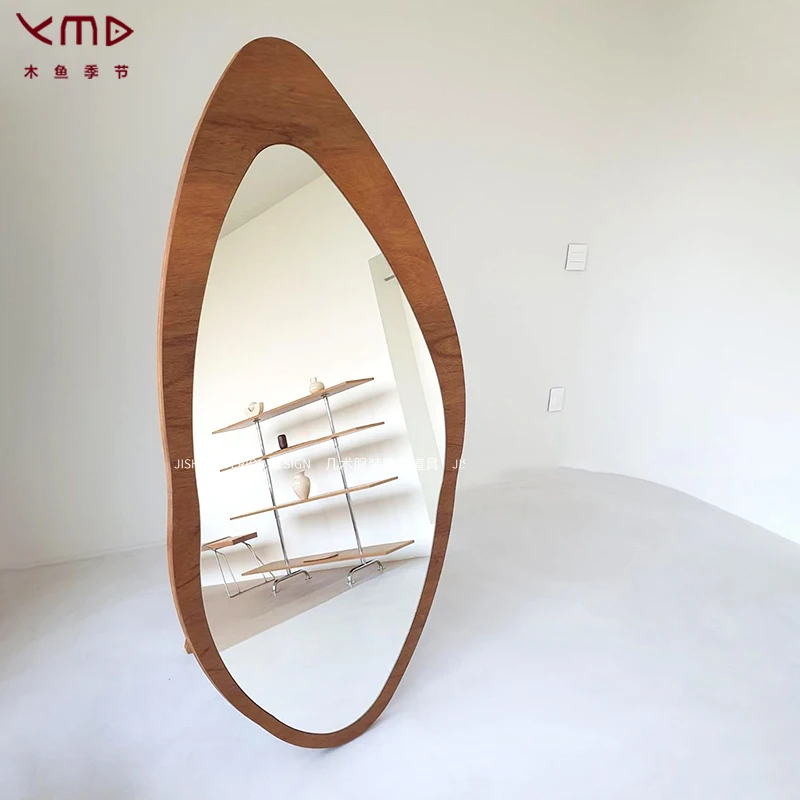 Clothing store solid wood mirror, full body fitting mirror, floor mounted mirror, retro wall hanging mirror,  irregular mirror