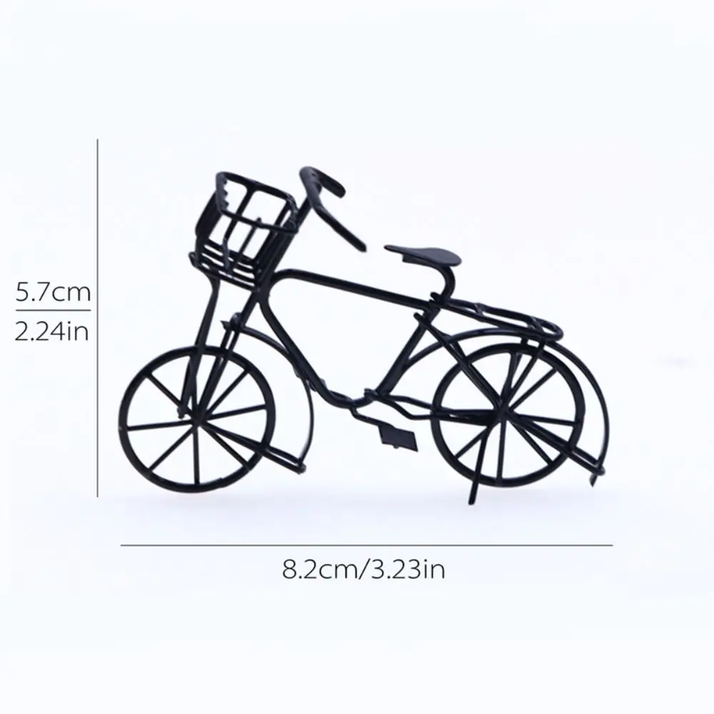 装飾用の小さな自転車モデル,鉄の芸術,手作りのミニチュア,黒いシミュレーションドールハウス