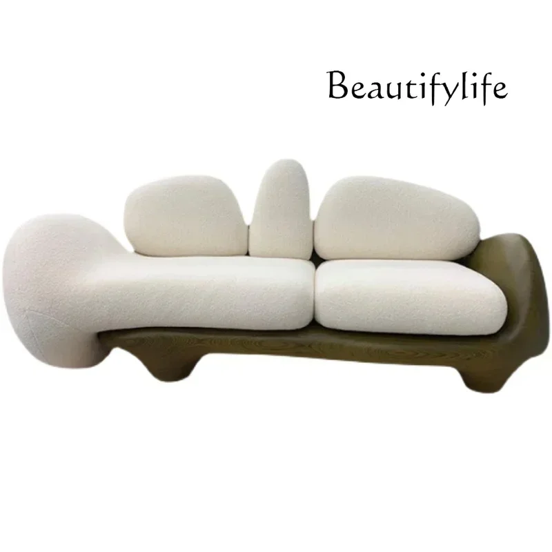 Creative Design Curved Fabric Sofa Living Room Light Luxury Clothing Store Solid Wood Lambswool Shaped Sofa
