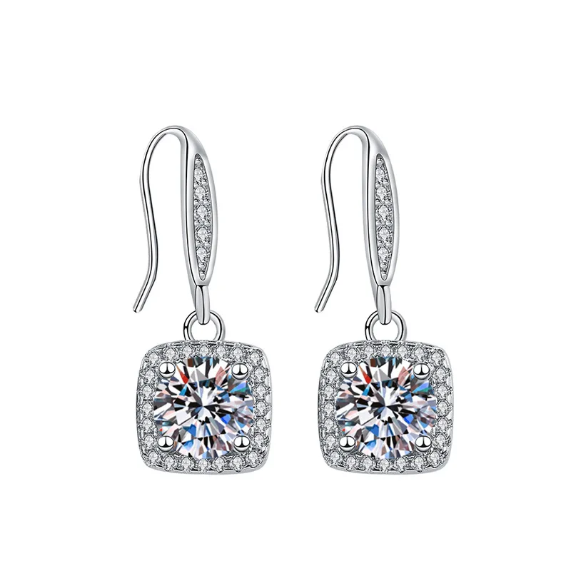 New Elegant Imitation Moissanite Earrings Inlaid with Full Diamonds High-end Square Diamond Earrings Niche Women's Jewelry