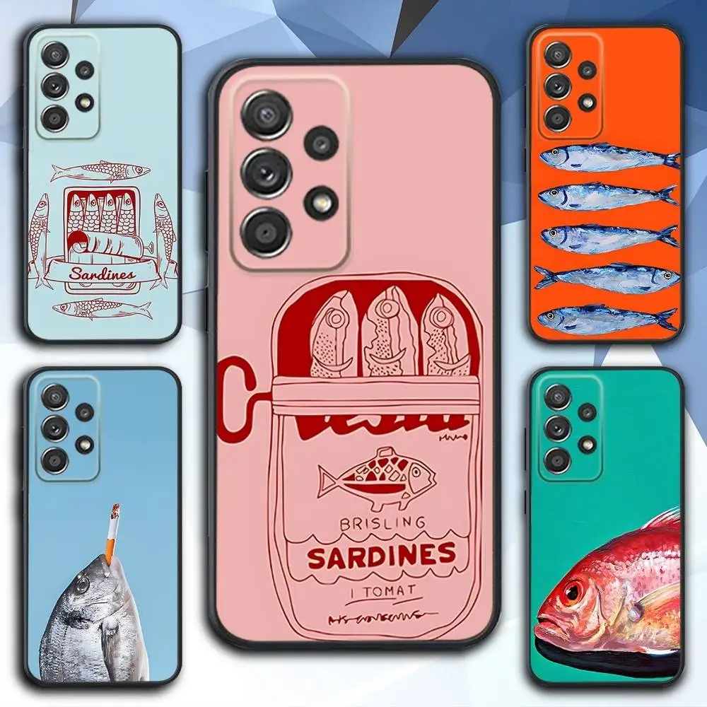 

S-Sardines Art Phone Case For Samsung S 25,24,23,22,30,21,10,9,Ultra,Plus,Lite,FE,4,5 G Soft Black Case