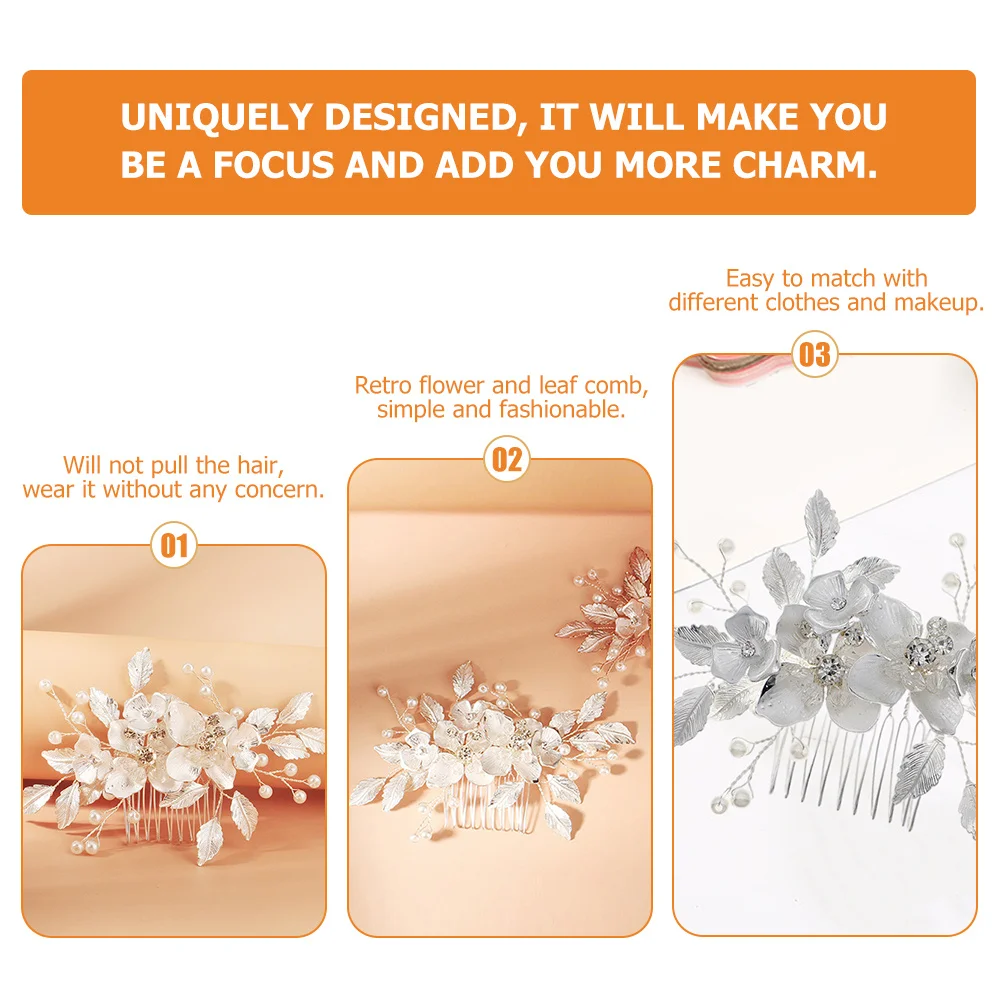 

Bride Hair Comb Wedding Accessory Exquisite Flower Leaves Design Durable Alloy Material for Parties Festivals Photography