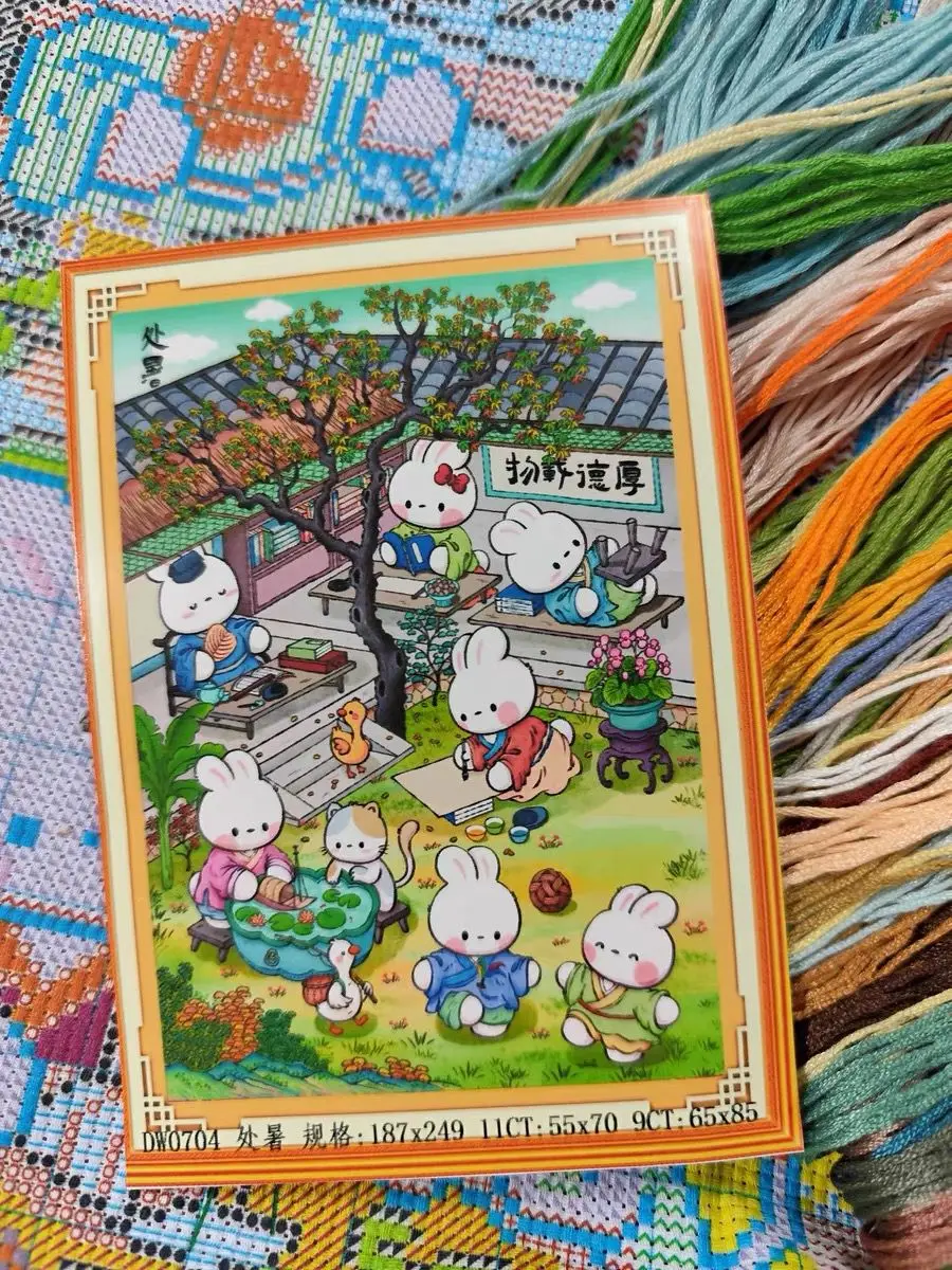 Playing Rabbits DIY Cross Stitch Kit Printed Canvas 9CT 11CT  Sets For Embroidery kit Needlework Handmade Home Gift New 46 Color