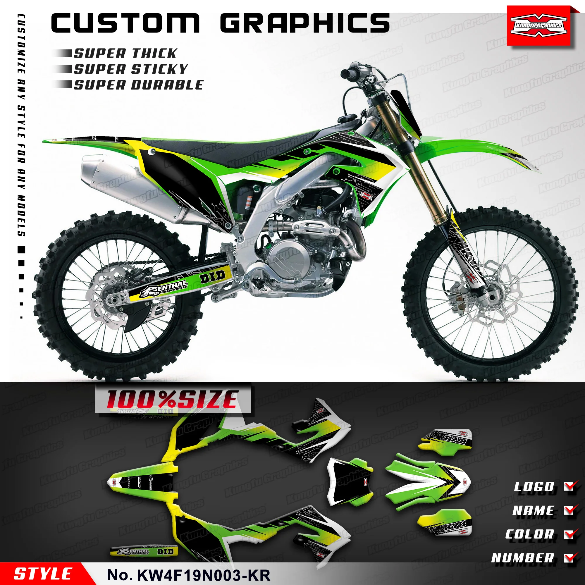 KUNGFU GRAPHICS Stickers Complete Vinyl Wrap for Kawasaki KX450F KX250F KXF450 KX250X 2019 2020 2021 2022 2023, KW4F19N003-KR