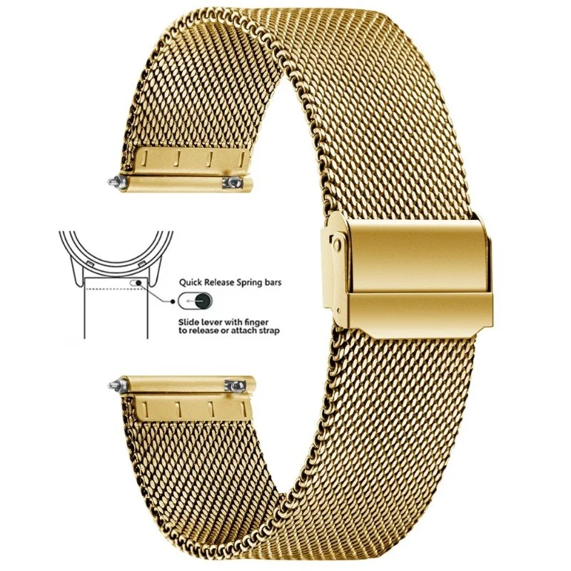 Snel verwisselbare horlogeband 8mm 10mm 12mm 14mm 15mm 16mm 20mm 24mm 18mm 22mm armband horlogeband roestvrij staal Milanese mesh band