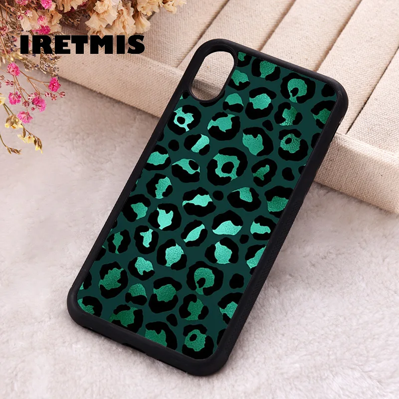 Iretmis 5 5S SE Phone Cover Case for iPhone 6 6S 7 8 Plus X Xs XR 11 12 13 MINI 14 Pro Max Dark Green Leopard Jungle Animal