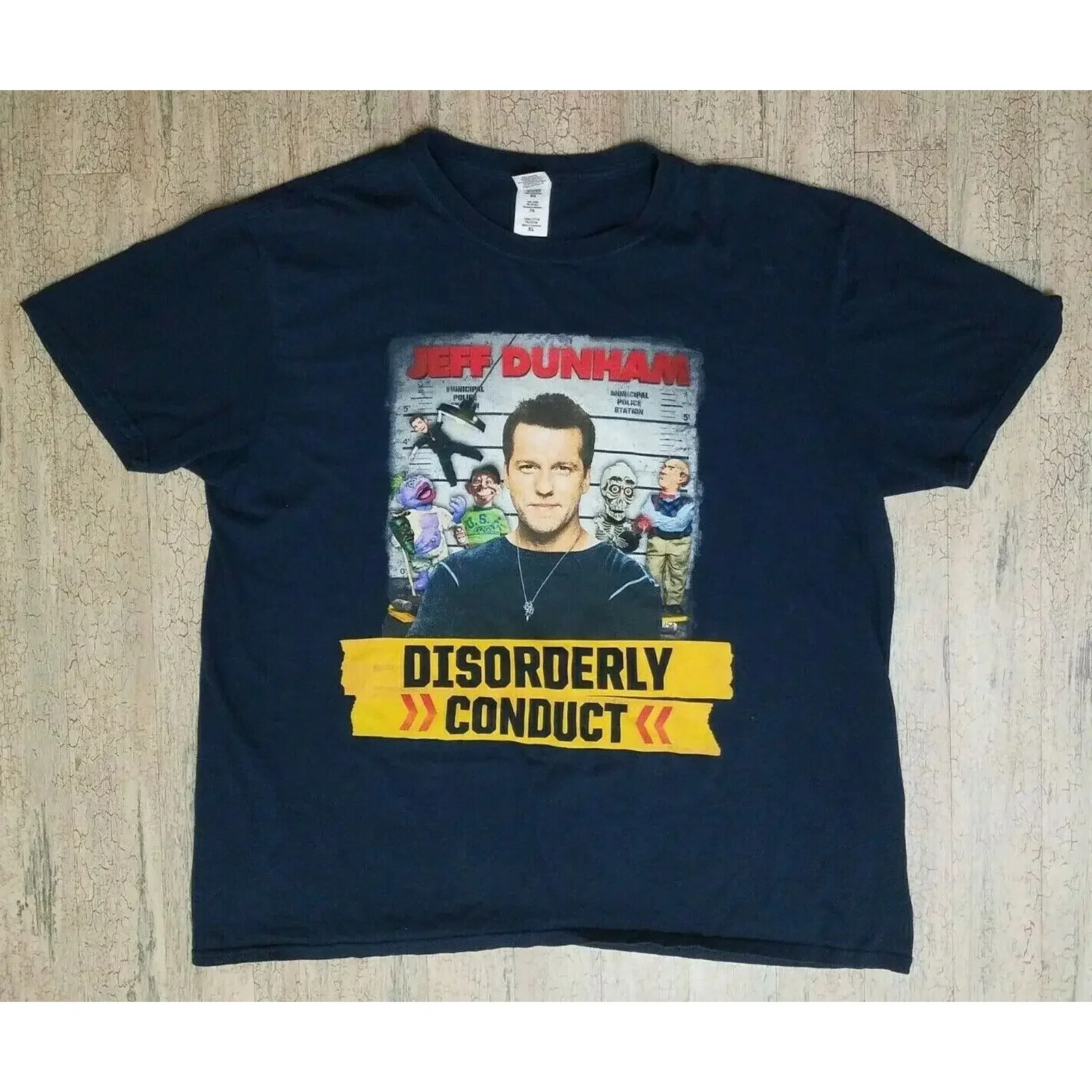 Jeff Dunham Disorderly Conduct Tour blaues T-Shirt Größe X Large Vintage Washed Designer-Kleidung Lässig Vielseitig Leicht