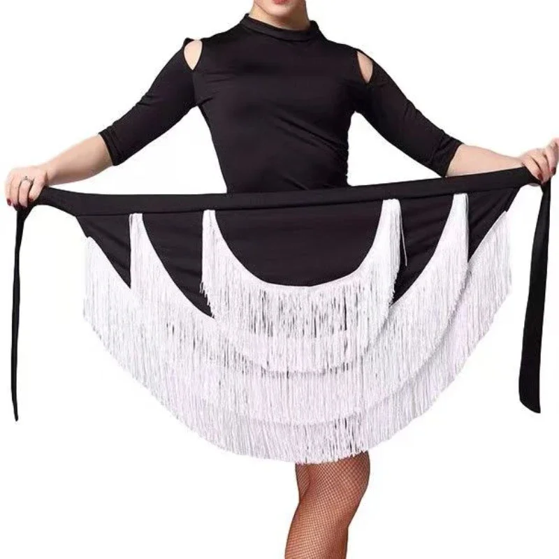 

Lady Fringed Latin Dance Skirt Sexy Frenum Skirt Adult Latin Dance Dress Costume Women's Black Practice Skirt 3 Colors Available