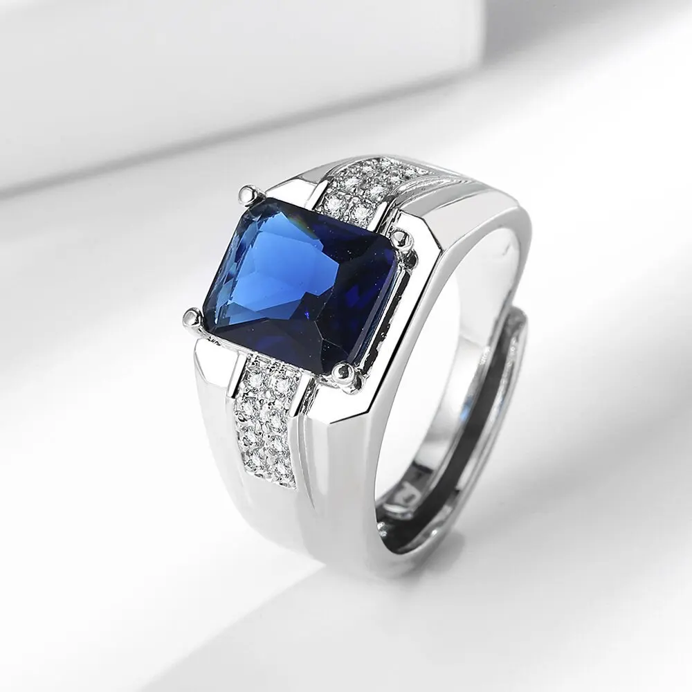 

925 Sterling Silver Ring Blue Square Zircons Ring Ladies Fashion Simple Birthday Party Wedding Anniversary Jewelry Gift