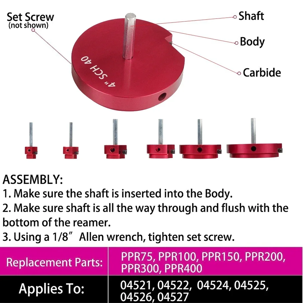 Набор разверток для пластиковых труб PPRK6, 6 шт., подходит для стандартных сверл 1/2 дюйма, инструмент для развертки для труб из ПВХ, содержит PPR75/100/150/200/300/400