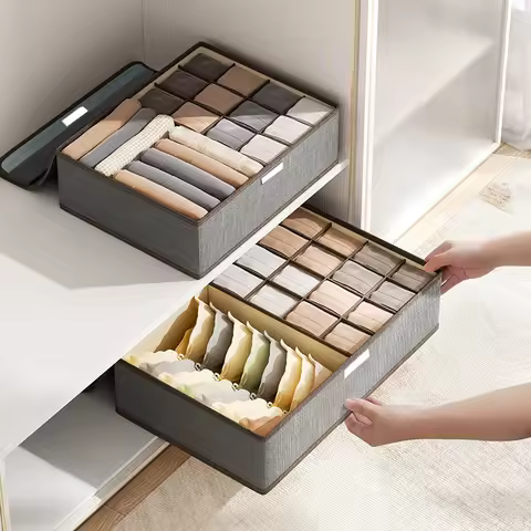 2-In-1 Underwear Storage Box 17 Grid Dustproof Underwear Box With Lid Foldable Underwear Storage Box
