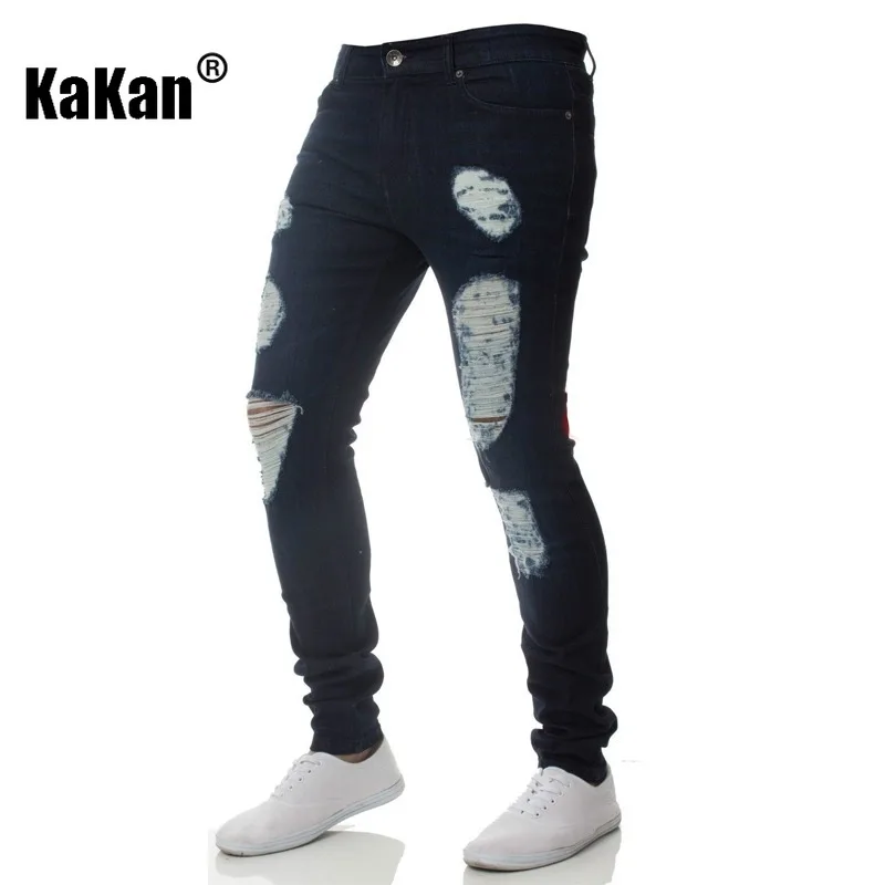 

Kakan - New European and American Distressed Jeans for Men, Trendy Slim Fitting High Waisted Small Leg Pants K16-1082