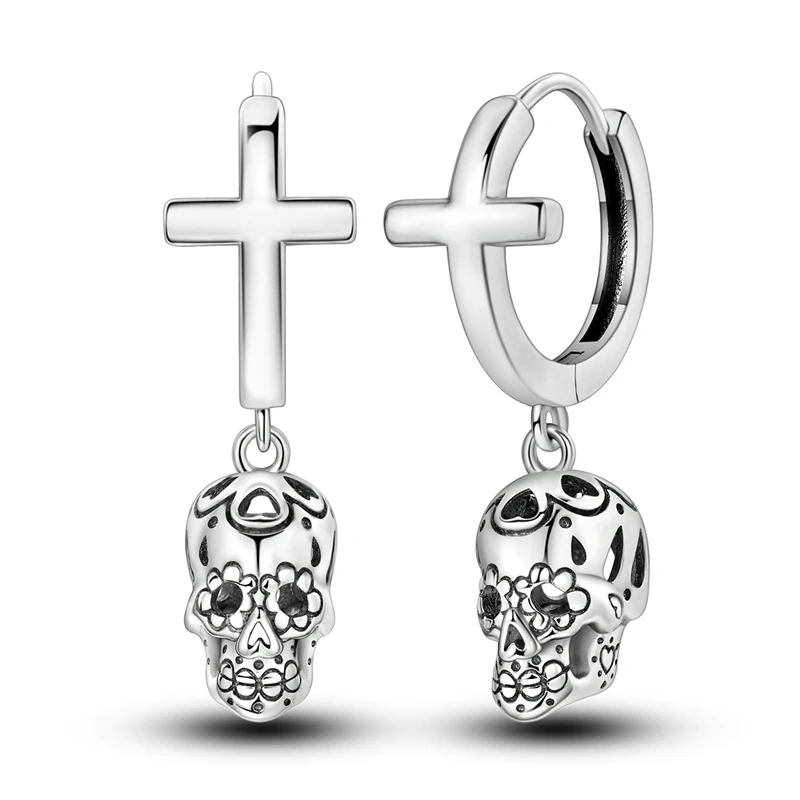 

925 Sterling Silver Earrings Women Cross Skull Drop Earring For Anniversary Wedding Jewelry Gifts