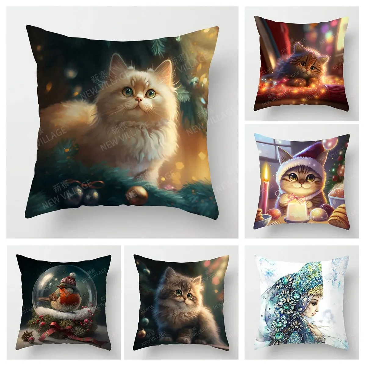 Home living room decoration cushion covers Christmas short plush cat dog throw pillow cover45*45 pillowcase 40x40cm 50x50 45x45