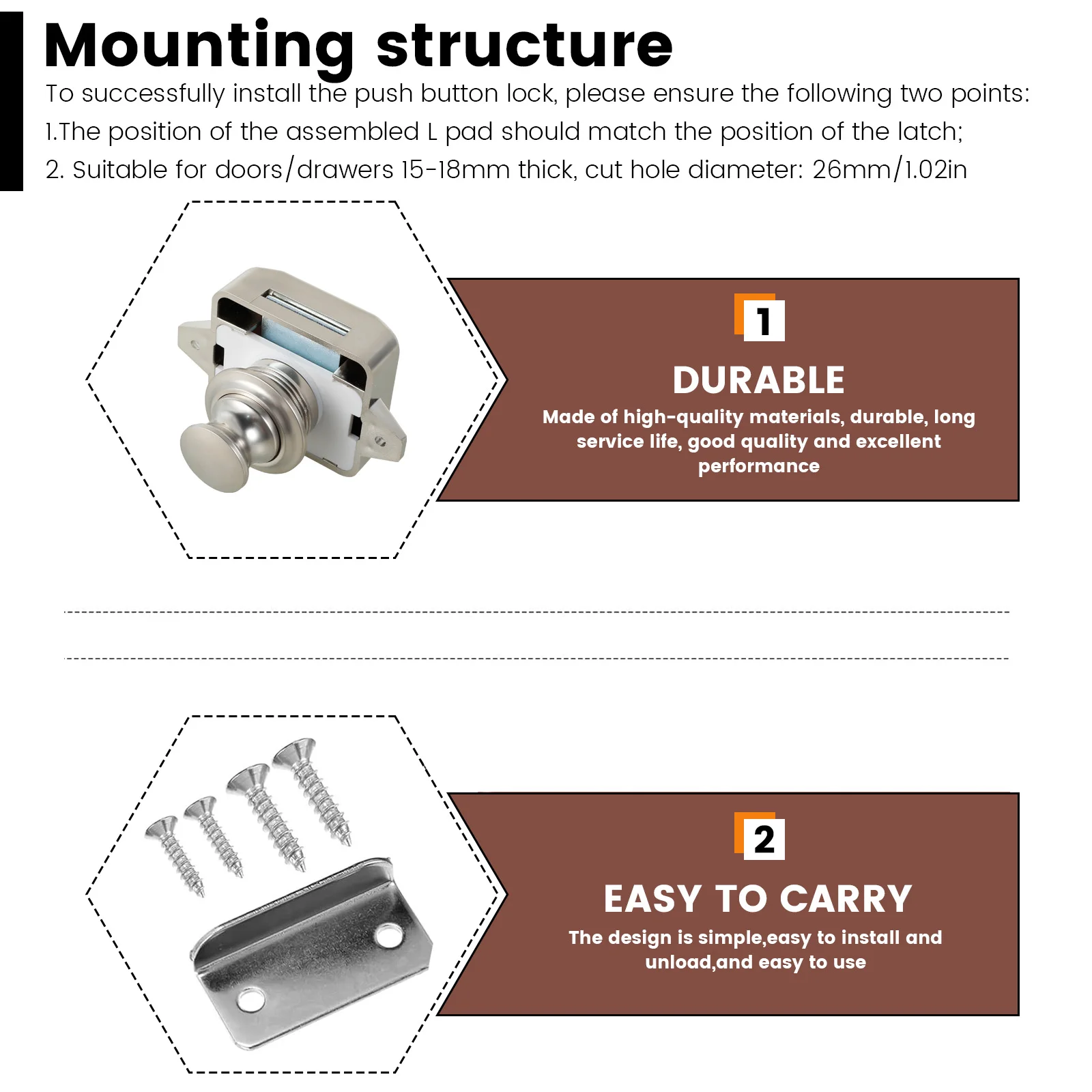 5/10Pcs Push Locks Button Latch Camper Car RV Caravan Boat Drawer Cabinet Door Catch Keyless Cupboard Locks Furniture