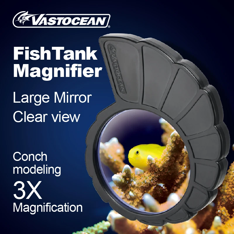 Vastocean Marine Aquarium Viewing Mirror 3X Magnifying Glass Conch Shape Large Mirror to See Clearly Strong Magnetic Module Comb