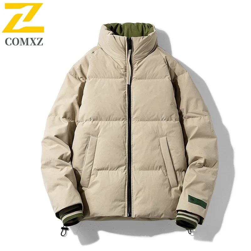 

COMXZ Мужская зимняя куртка 2025 Теплая удобная дорожная ветрозащитная уличная стеганая куртка с воротником-стойкой Классическая лыжная куртка-пуховик