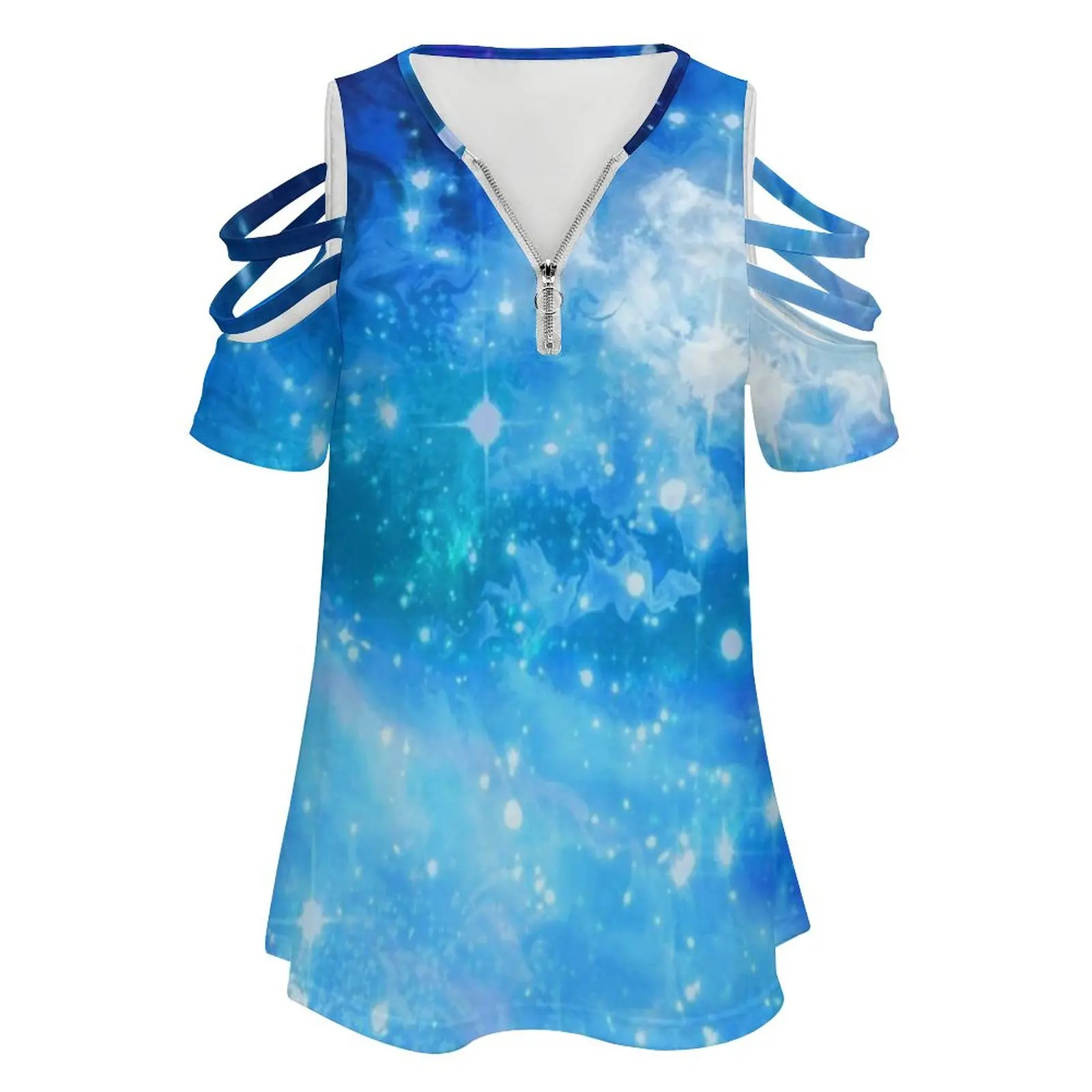 Blue Cloudy Night Sky Women Zipper Sexy Printed Vintage T Shirts Tops Full Print T-Shirt Blue Night Night Sky Sky Skies Star