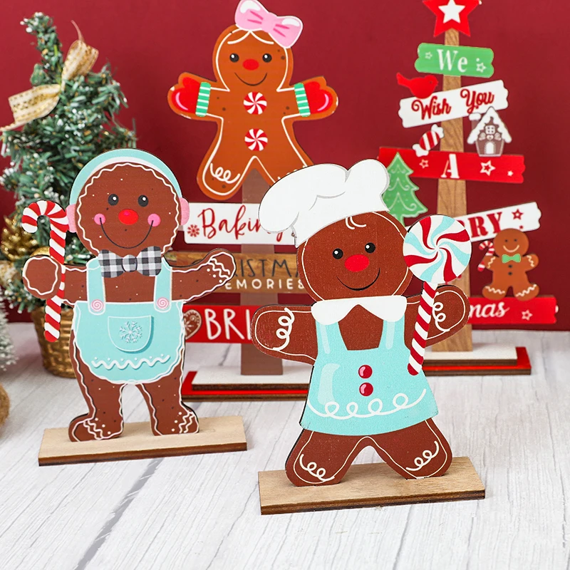 Christmas Gingerbread Man Xmas Tree Wooden Ornament Christmas Signs Plaque Desktop Decorations New Year 2025 Xmas Party Gifts