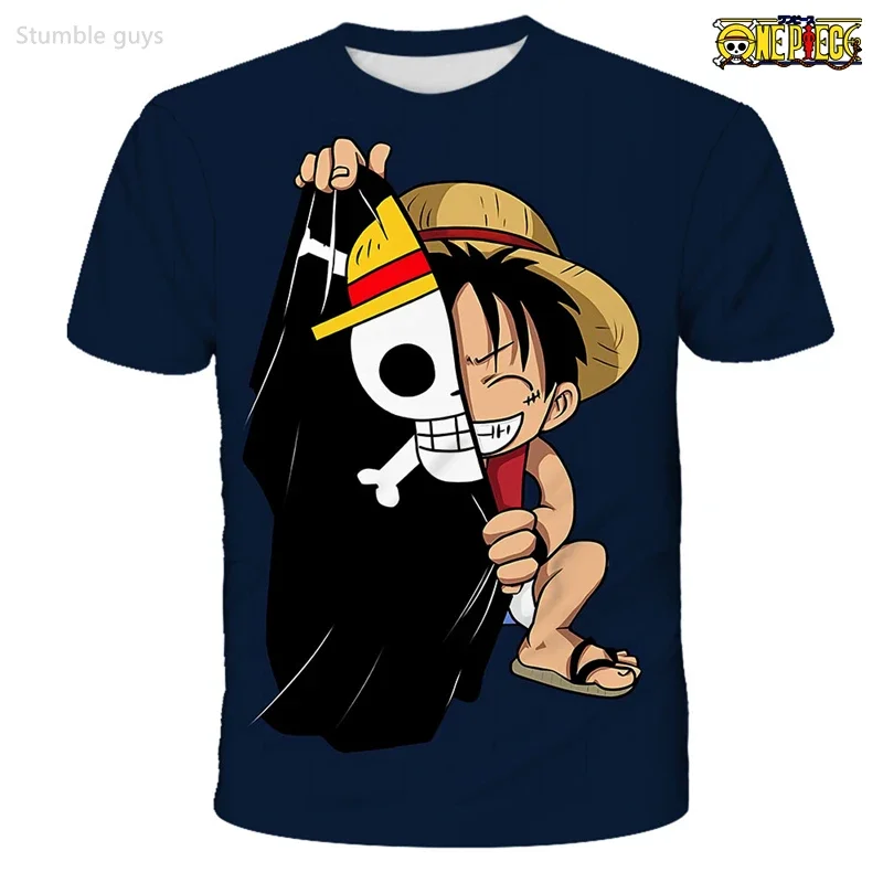 Sommer Kinder Jungen Einteiler T-Shirt Ace Luffy Brothers Trikot Lässiges Weiches Kurzarm-Shirt für Jungen Mädchen Tägliche Sport-Oberteile
