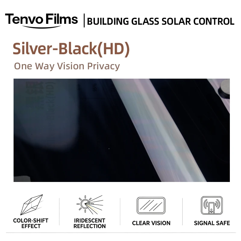 Silver Black HD Privacy Glass Tint Roll PET Material One Way Vision Anti UV Heat Blocking For Residential Office Vehicle Windows