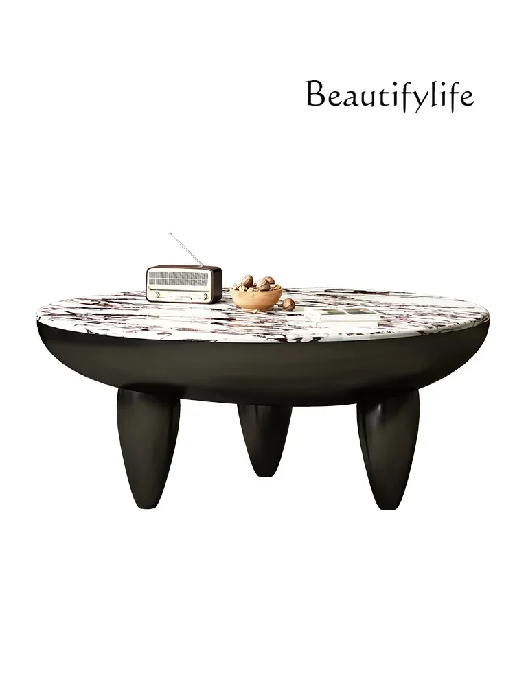 

American-Style Natural Luxury Marble Tea Table High-End Retro French Living Room Home round Coffee Table