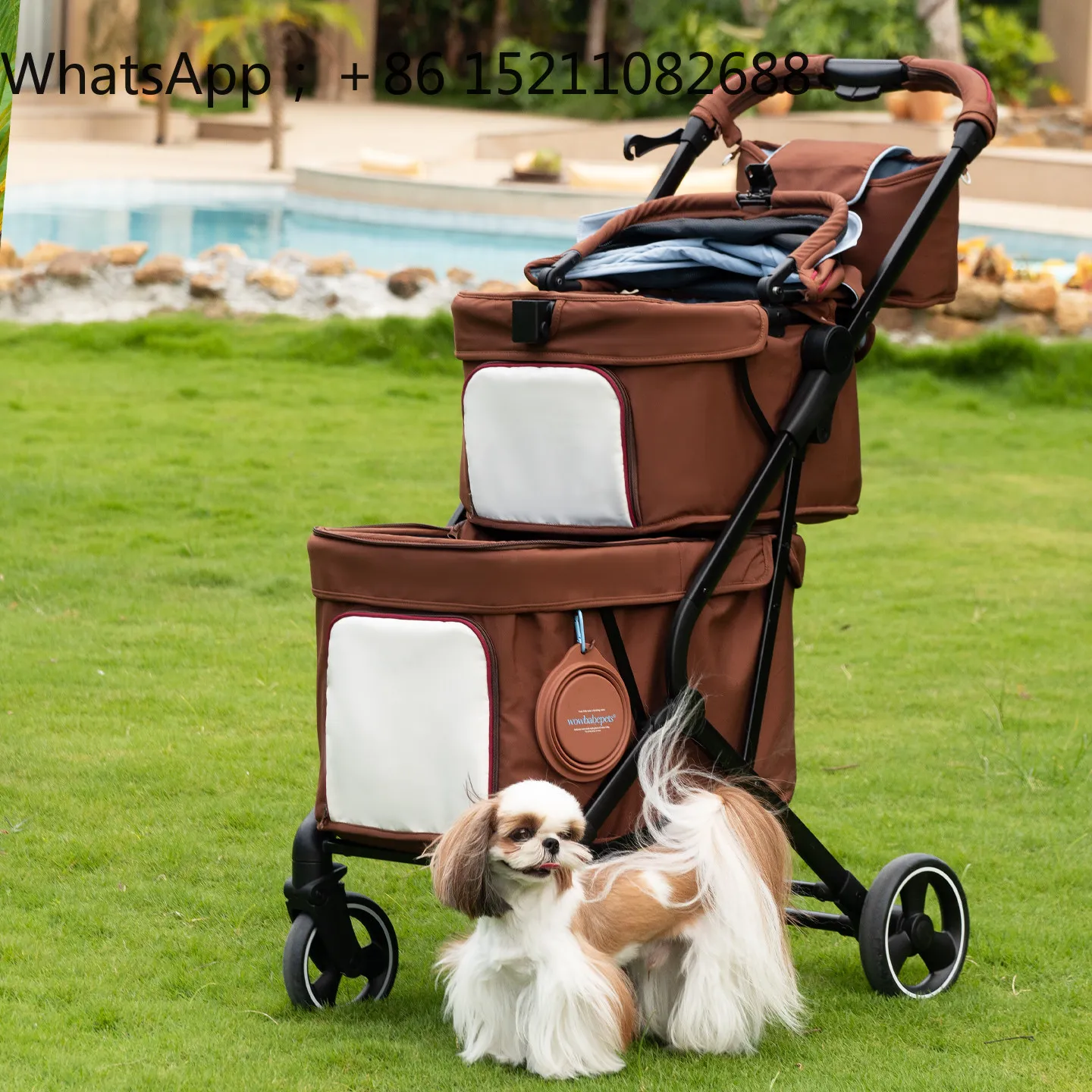 SCY double-layer portable pet cart one-click folding waterproof and wear-resistant, lightweight and multi-pet cart