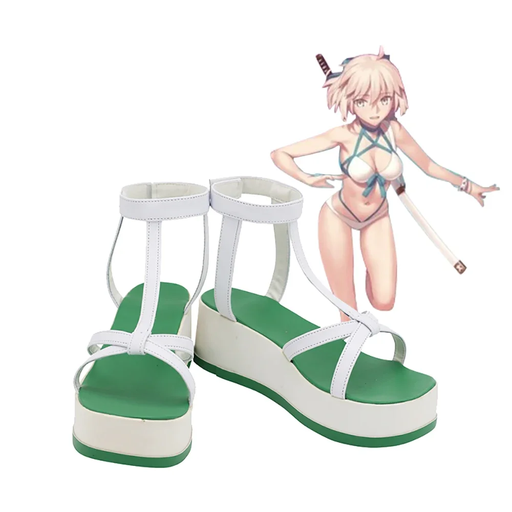 Fate Grand Order Okita Souji Swimsuit Green Sandals Custom Made Any Size for Adults and Kids